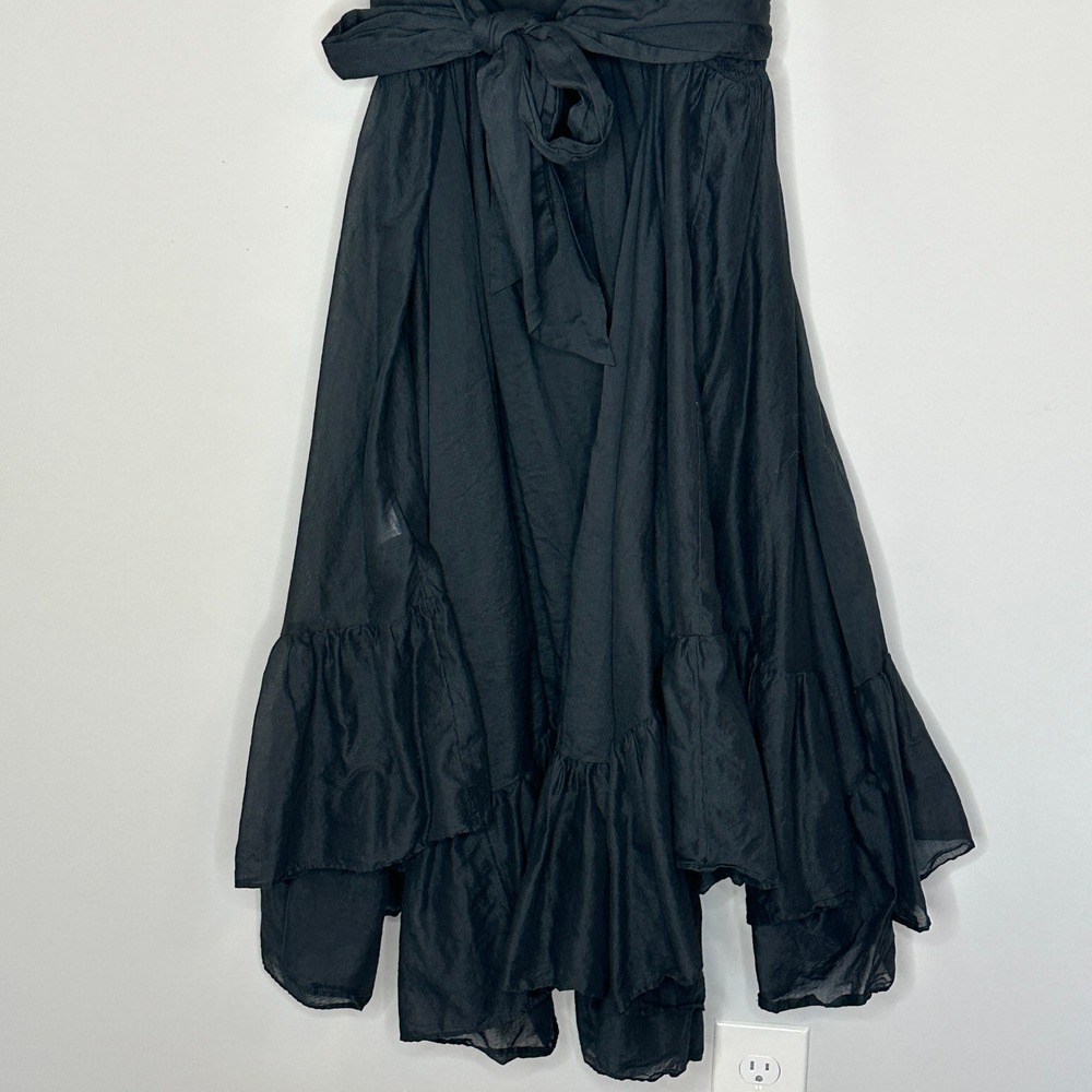 J. Crew Re-Imagined‎ Bow Front Black Cotton Beach Midi Dress Summer Medium - Picture 12 of 13